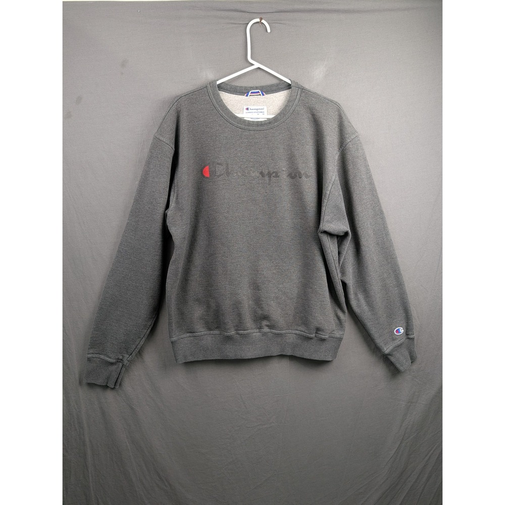 Champion Mens Gray Script Logo Crewneck Sweatshirt Size Large
